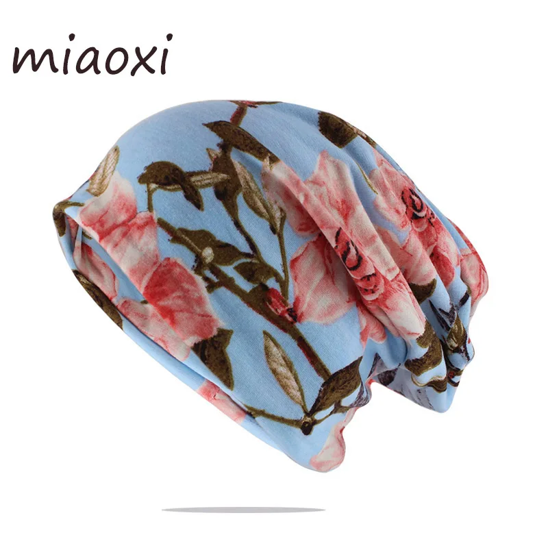 

Fashion Women Cotton Hat Spring Autumn Warm Beanies Skullies Double Used Brand Hats Scarf Beauty Colorful Bone Floral Gorras