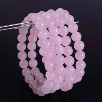 

Wholesale 5PCS 8mm Fashion Rose quartzs round beads stretchable bracelet 7.5"