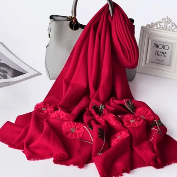 

100% Wool Scarf Shawls Wraps For Women Flower Embroidery Warm Wool Scarves For Ladies Autumn Winter Scarf Neckerchief Pashmina