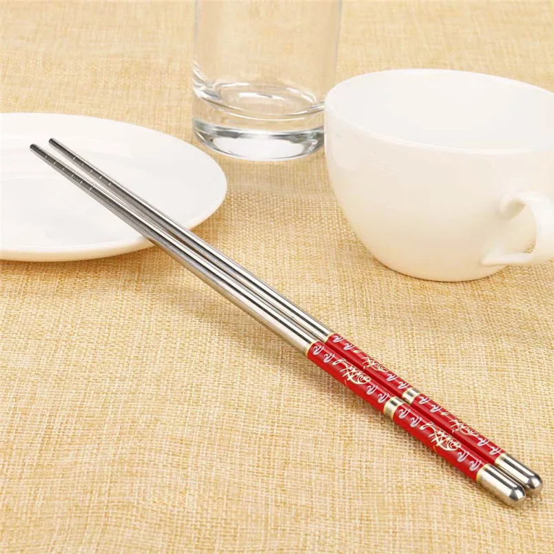 1 Pair New Chopsticks 8.9 Length White Vine Pattern Stainless Steel Chopsticks gift tablewear New #4n28 (13)