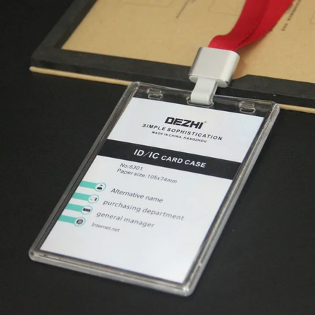 DEZHI-105x74mm плюс стиль прозрачность держатель значка+ полиэфирный ремешок, кристально чистый ID держатель карточки IC заказной офисный поставщик - Цвет: vertical red