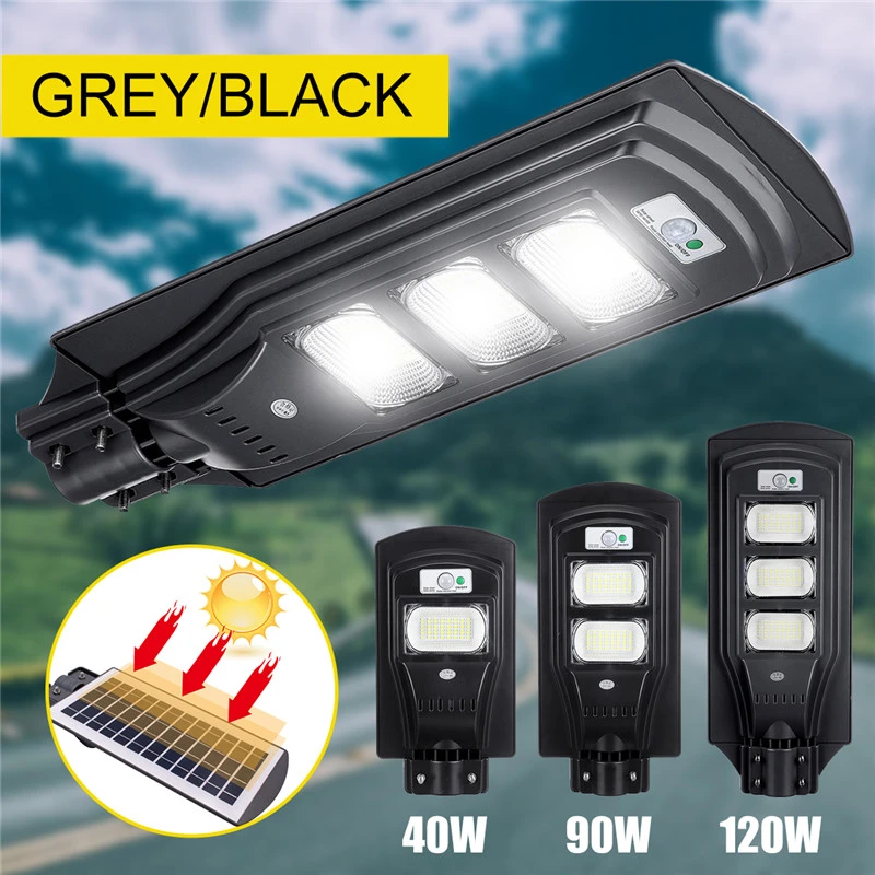 lampara led solar de 40w y 90w y 120w para alumbrado publico lampara solar de seguridad impermeable con sensor de movimiento al atardecer para patio