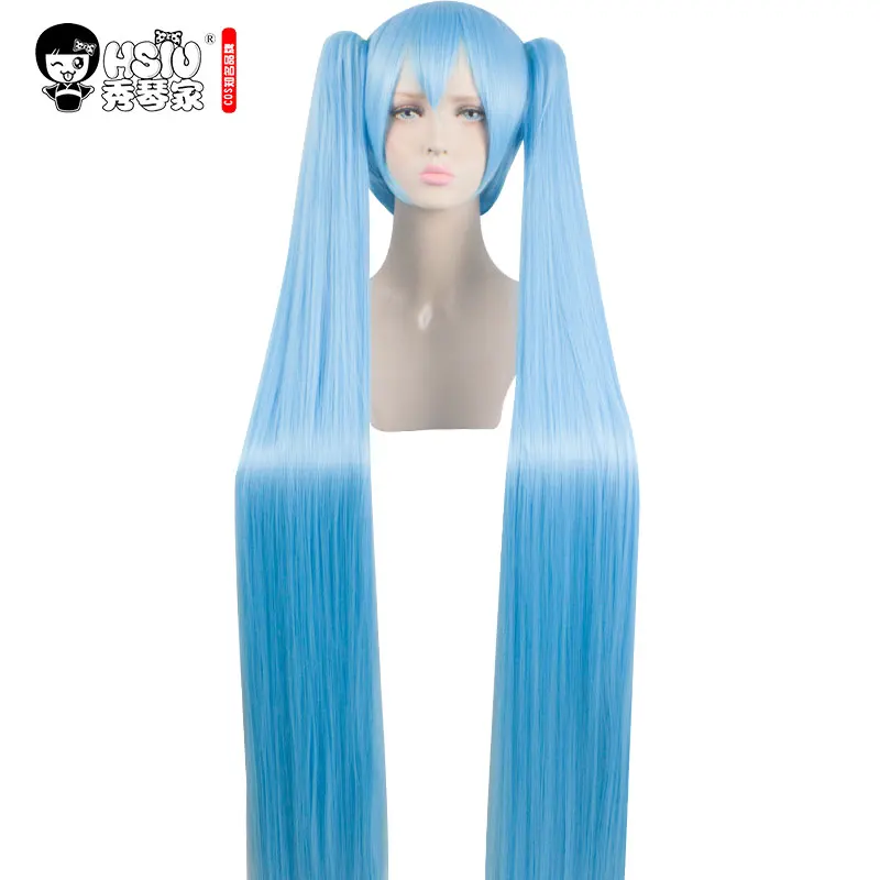 

HSIU High Quality 150cm long Aquamarine wig VOCALOID Cosplay Wig Hatsune Miku Costume Play Wigs Halloween party Anime Game Hair