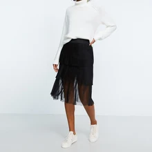 Высокая эластичность плиссированные юбки черные длиной до колена плиссированная фатиновая юбка для женщин Новое поступление полупрозрачная модная Тюлевая юбка женская