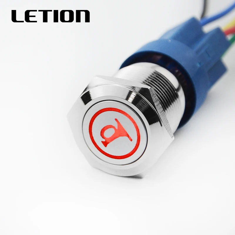 

19mm Metal Push Button Switch car speaker Symbol waterproof LED 12V self-reset self-locking Latching button switch Free Shipping