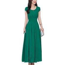 Модное зеленое элегантное шифоновое пляжное платье для женщин летнее однотонное платье с рукавом-бабочкой и круглым вырезом Большие платья для вечеринок