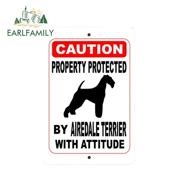 

EARLFAMILY 13cm x 8.7cm Property Protected By AIREDALE TERRIER Dog with Attitude Car Sticker Vinyl Decal Aluminum Sign