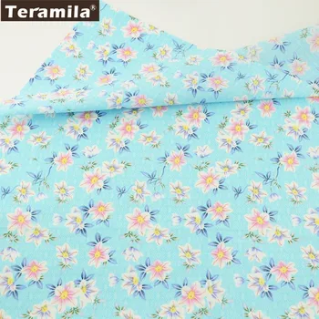 

Teramila Cotton Poplin Fabric Soft Sky Blue Printed Floral Design Fat Quarter Meter Tissue Quilting Decoration Shirt Crafts