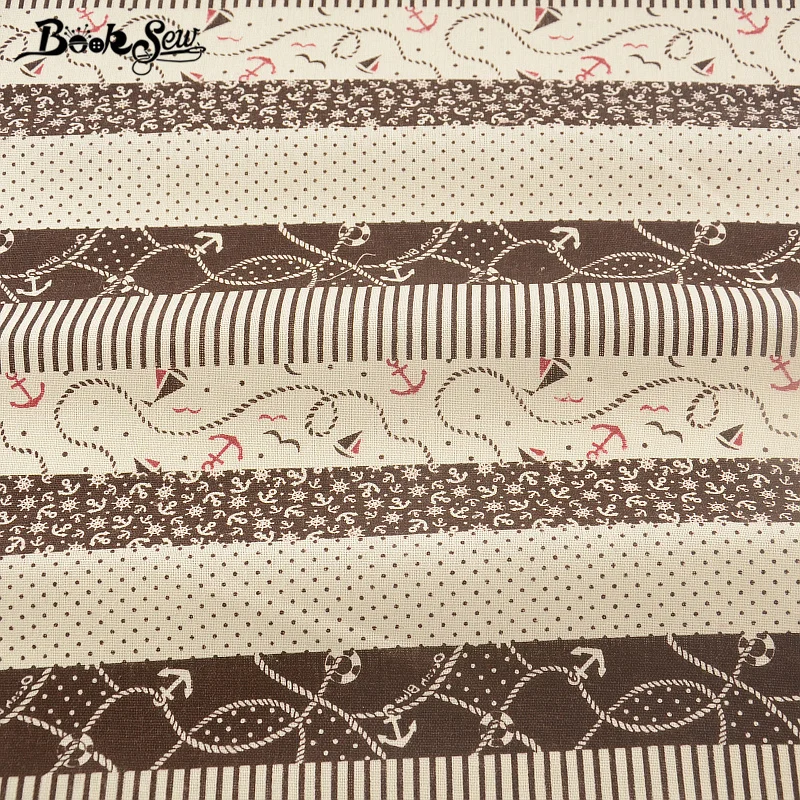 

Brown Cotton Linen Fabric Home Textile Booksew Quilting Sea Anchor Sewing Material Tissu For Bag Table Cloth Curtain Decoration