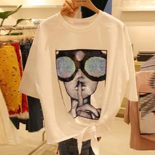 2017 Girl Glasses Printing Summer T Shirt Women Loose All Match Students Round Neck Short Sleeve T-shirt Women’s Clothing Tops