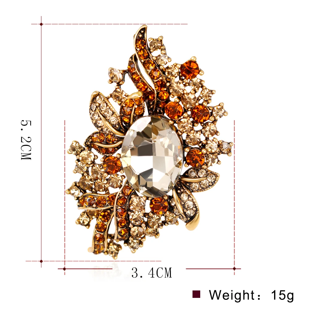 Винтажные большие стеклянные стразы броши одежда для женщин букет Свадебная шаль завод Брошь золотистого цвета булавка