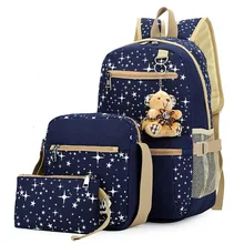 Mochila Оригинальный 3 Шт./компл. Женщины Холст Рюкзаки Женщины Вскользь Путешествия Школьные Сумки Для Подростков Crossbody Сумка Кошелек Сцепления