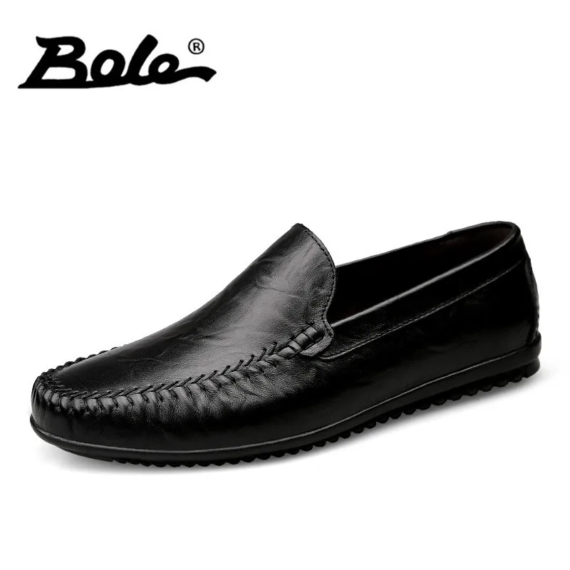 

BOLE Handmade Cowhide Leather Men Shoes 2017 Fashion Slip on Business Men Casual Shoes Comfort Flats Loafers Shoes Men Footwear