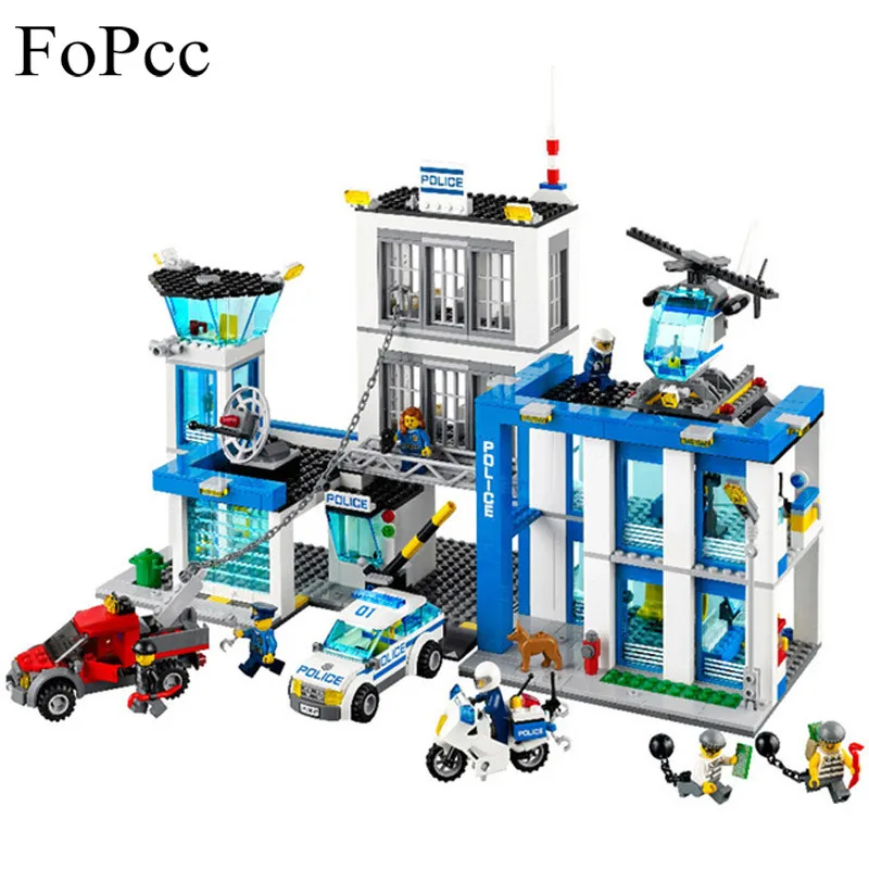 

Juguetes Educativos 890Pcs 10424 City Police Station Building Blocks Action Figures Set Helicopter Jail Cell Bringuedos Legoings