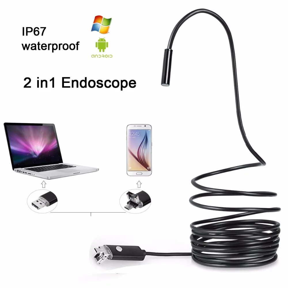 

USB Endoscope Camera 7mm Lens Semi Rigid Tube Endoscope Borescope Video Inspection IP67 Waterproof for Android PC