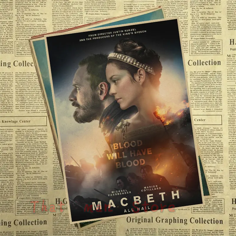 Macbeth плакат домашний декор крафт плакат рисунок ядро наклейки на стену 42*30 см - Цвет: Золотой