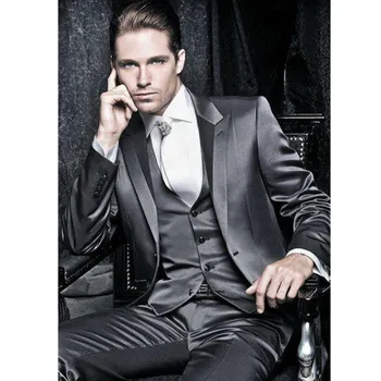 

new Shiny silver tuxedos men's groom suits for wedding peak lapel best design groom tuxedos bridegroom mens wedding suits