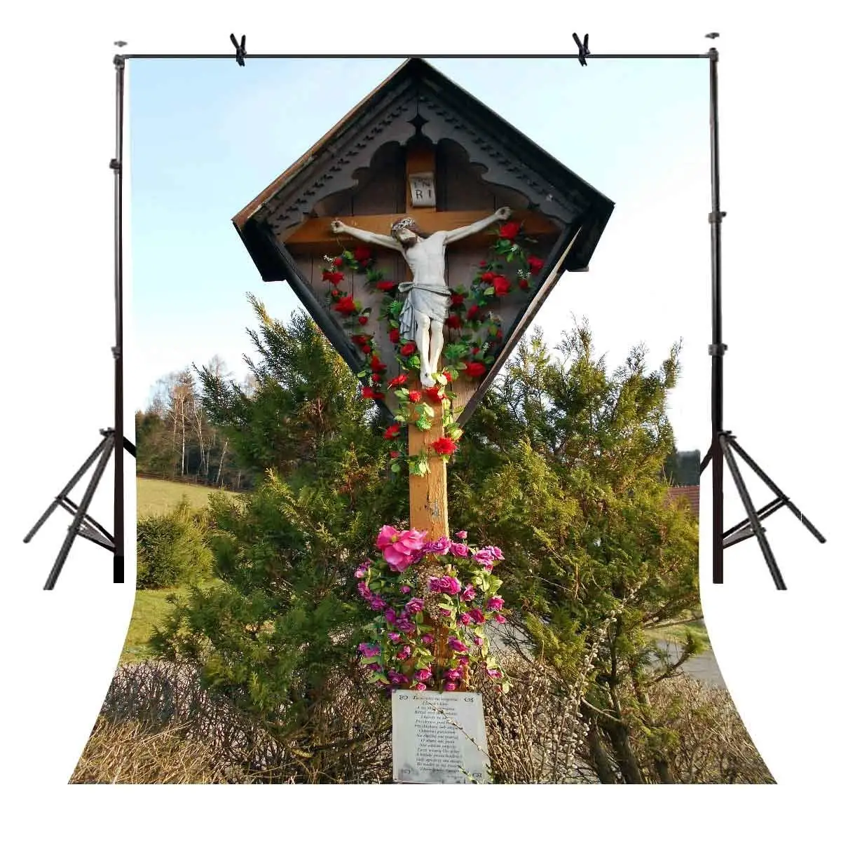 

5x7ft Christ Crucifix Backdrop Famous Christ Crucifix Religious Photography Background and Studio Photography Backdrop Props