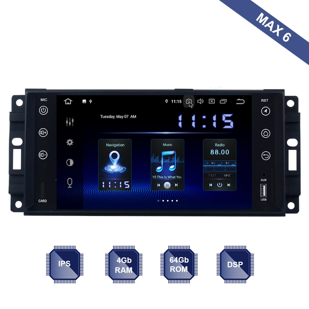 2 Din GPS для Jeep Wrangler Compass Chrysler Dodge RAM 9 0 2008 PX6 DSP IPS HDMI 4 Гб + 64 RDS WIFI BT USB