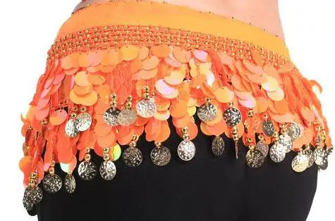 Женская разноцветная сексуальная юбка для танца живота, хип-юбка для взрослых, костюм для танца живота, платье с бисером, пояс для монет, одежда для танца живота - Цвет: Orange