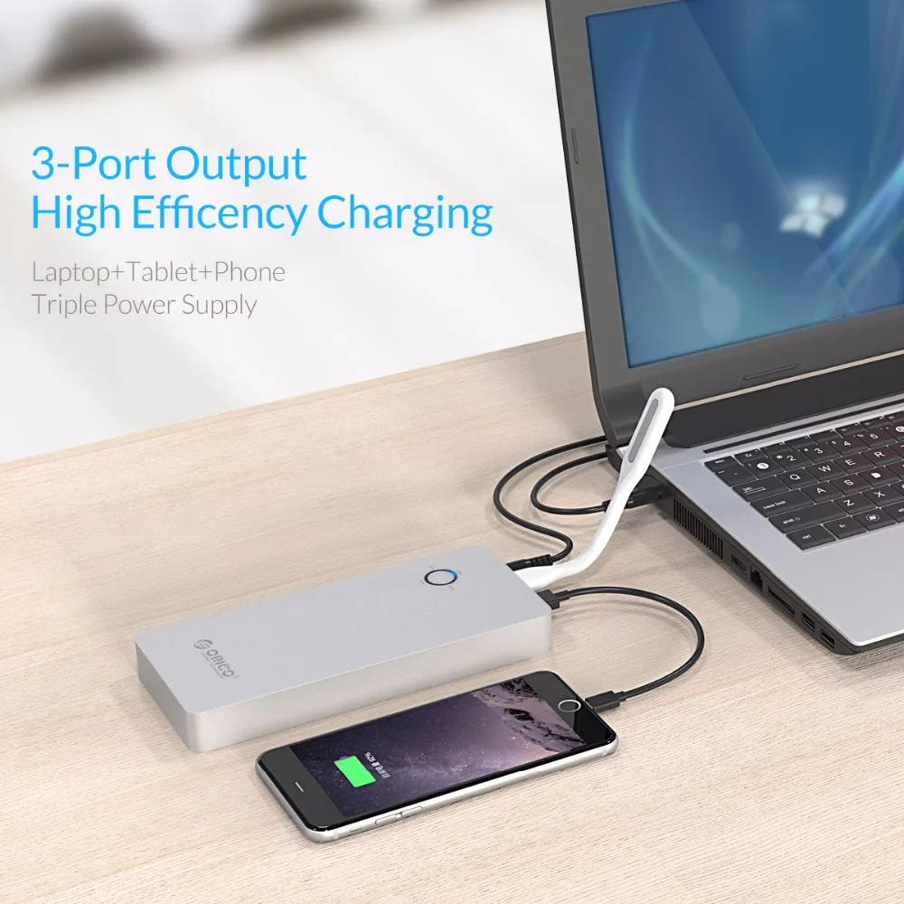  ORICO 18000mAh batería portátil aleación de aluminio doble salida USB un puerto DC 12/16/19V para L