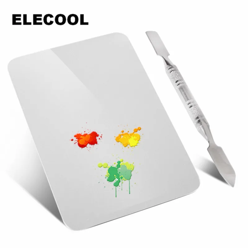 ELECOOL, нержавеющая сталь, макияж, лак для ногтей, смешивающая пластина, квадратная основа, тени для век, смешивающая Палитра с шпателем, стержень, инструмент