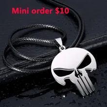 2015 new men jewelry 316L stainless steel MARVEL SKULL The PUNISHER batman silver leather Pendant Necklace for men women