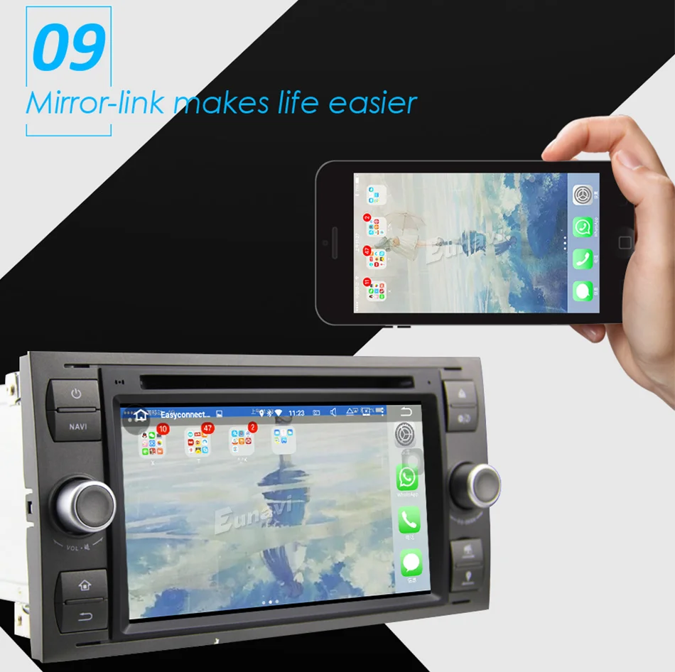 Perfect Eunavi 7" in dash 2 din Android 9.0 Car DVD Player Car GPS stereo OBD2 for Ford C-Max Fiesta Fusion Kuga Mondeo Focus with radio 15