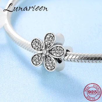 

New 925 Sterling Silver Exquisite flower shape zircon beads silver jewelry gift accessories Fit Original Pandora Charm Bracelet
