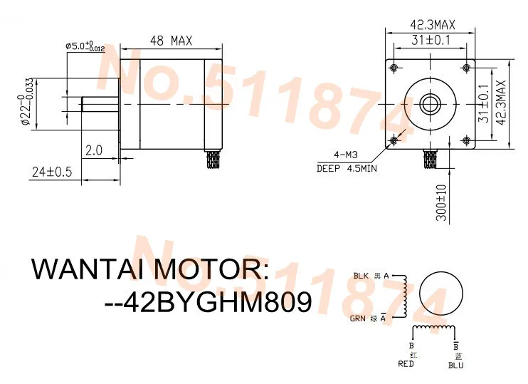 Wantai Nema17 шаговый двигатель 42BYGHM809 0,9 градусов 4000g-cm 48 мм 1.7A 4-Lead 2 фазы ce rosh iso 3D-принтеры