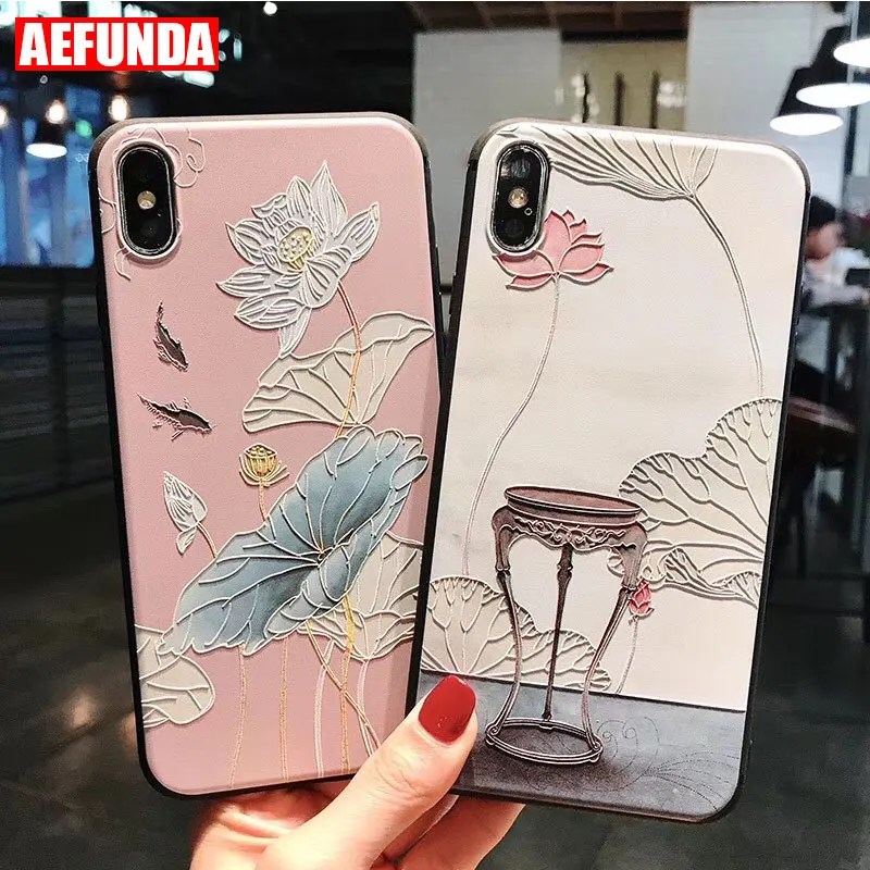 

Flower Silicon Phone Case For iPhone 7 8 Plus XS Max XR Lotus Floral Cases For iPhone X 8 7 6 6S Plus 5S SE 8Plus Soft TPU Cover