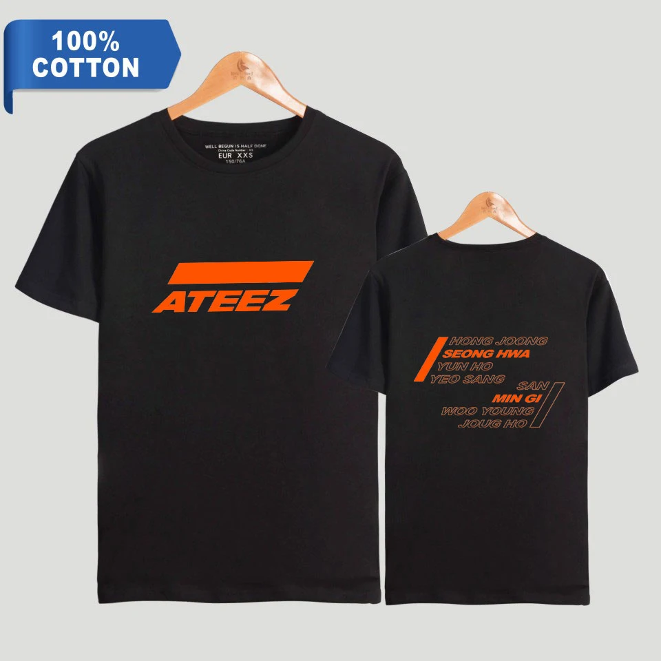 Футболка с коротким рукавом и принтом логотипа Kpop ATEEZ Group 100% хлопок одежда