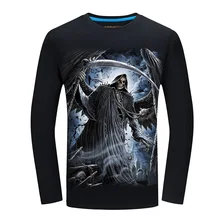 Мужская футболка, весна-осень, новинка, хлопковая 3d футболка, Забавный принт розы, привидение, футболка с круглым вырезом, длинный рукав, брендовые топы, футболка homme