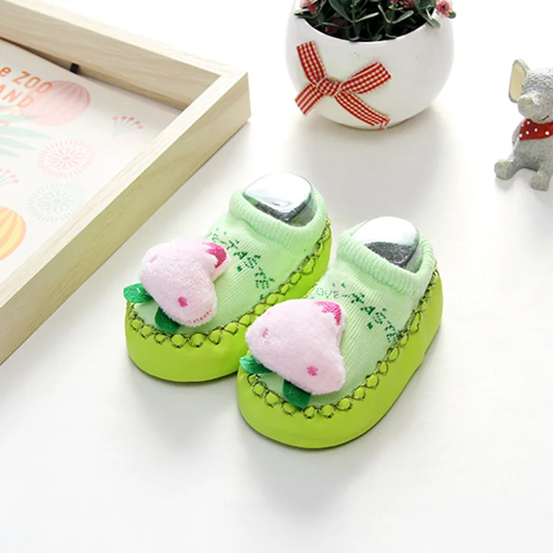 Весенне-осенние детские носочки-пинетки на резиновой подошве, носки для младенцев, домашние носки из хлопка для новорожденных, противоскользящая обувь, теплые носки на мягкой подошве - Цвет: Розово-красный