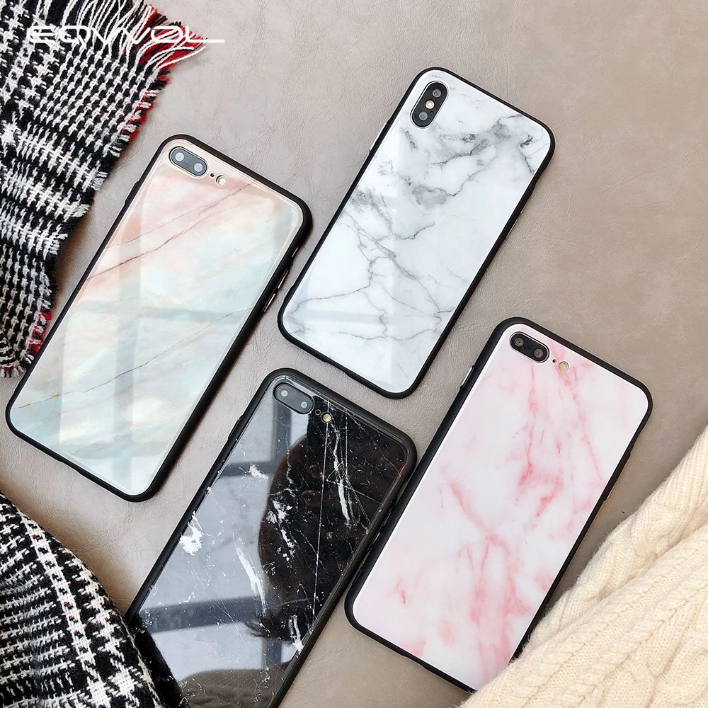 Beste Eqvvol Marmer Gehard Glas Telefoon Case Voor Apple iPhone X 8 7 6 6 s Plus All inclusive Case soft edge Cover Voor iPhone 10 Coque