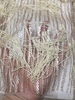

new African 3D tassel sparkle fabric of high quality French sequins lace gold sparkle fabric is used for evening dress sewing