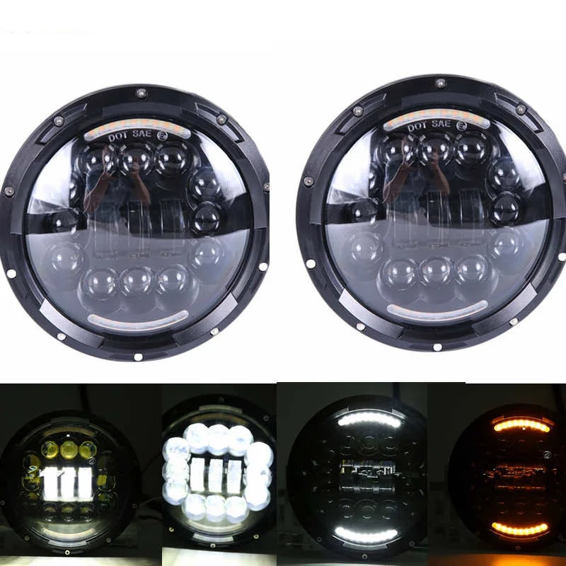 90W Headlight Black 2xFor Лада Нива 7 дюймов светодиодный головной светильник Hi/Low луч светильник Halo угол глаза DRL налобный фонарь для Jeep Wrangler Off Road 4x4 suzuki samurai - Цвет: 90W Headlight Black