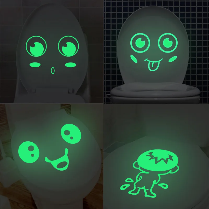 

Luminous Funny Smile Bathroom Wall Stickers Toilet Home Decoration Waterproof Wall Decals For Toilet Sticker Poster Home Decor