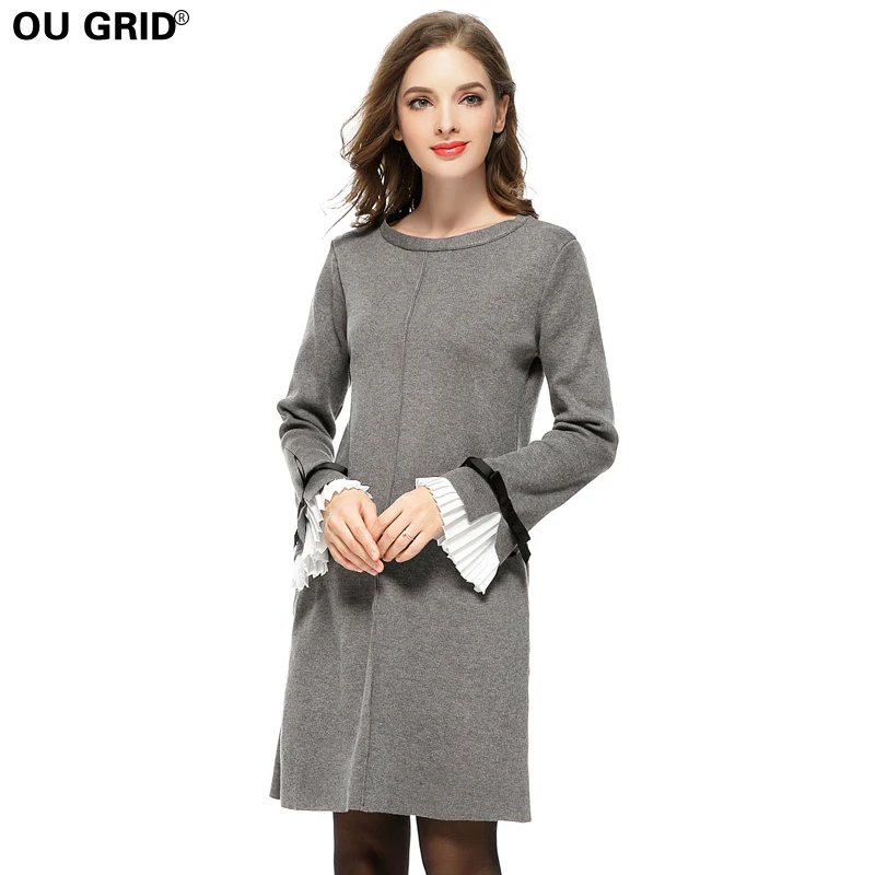 Женское трикотажное платье свитер с рукавом бабочкой|vestidos plus|knitted dresssweater dress |