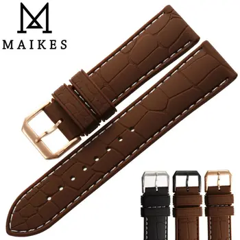 

MAIKES 20mm 22mm Silicone Rubber Watch Band Men Dive Sports Black Watchbands White string Watch Strap Rose Gold Buckle