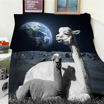 

Blankets Cobertor Warmth Soft Plush Funny Alpacas Watching The Earth On The Moon Blue Bed Throw Blanket Thick Plaid