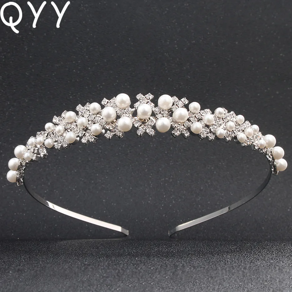 

Ivory White Women Queen Princess Diadem Austrian Crystal Stone Pearls Tiaras and Crowns Hair Jewelry Accessories Ornament