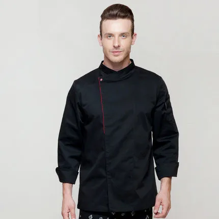 S-3XL одежда для шеф-повара с длинным рукавом, индивидуальные куртки, пальто для подростков, белая рубашка, униформа для больших и высоких мужчин - Цвет: Черный