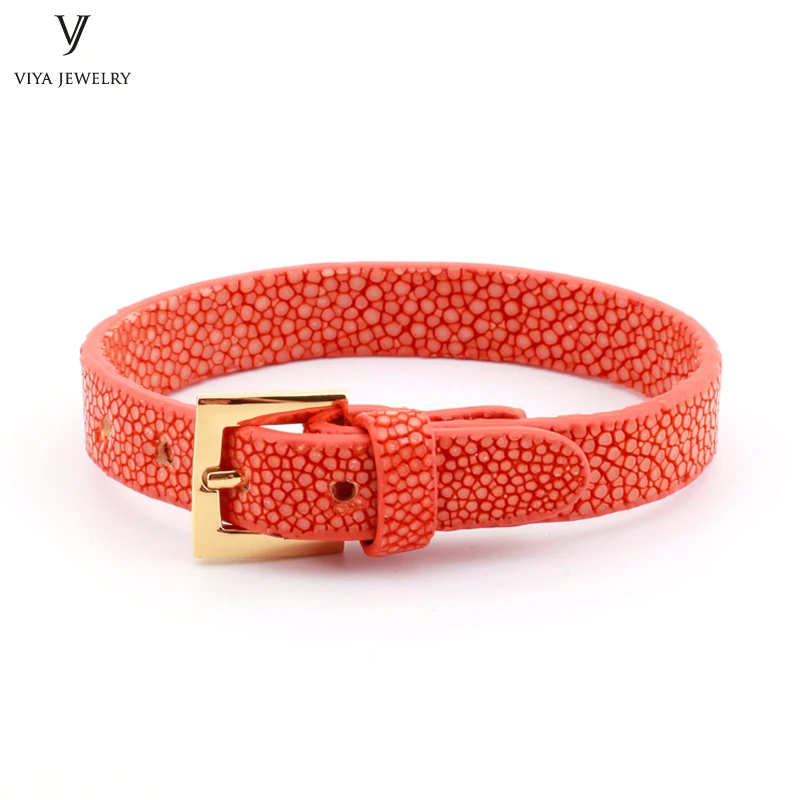 Simple Clasp Flat Stingray Python Cord Wrap Bracelet Charm Cuff Leather Men Bracelet 8mm Real Python Stingray Leather Wristband Adjust Bracelet (45)