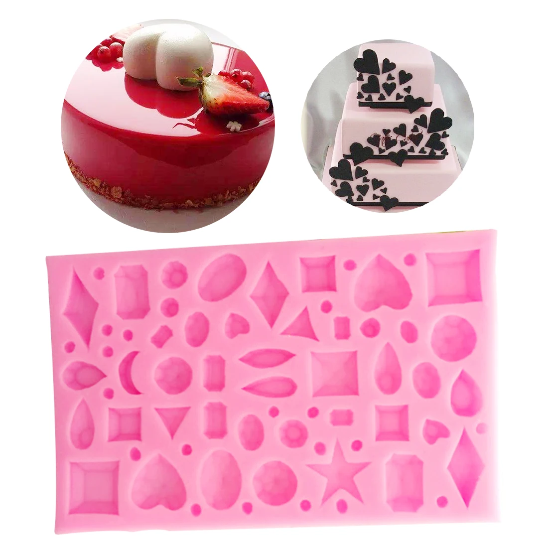 

Baking Pan 1PC Silicone Fondant Cake Mold Crystal Star Heart Diamond Shape Chocolate Soap Mold Cake Stencils Kitchen Pastry Tool