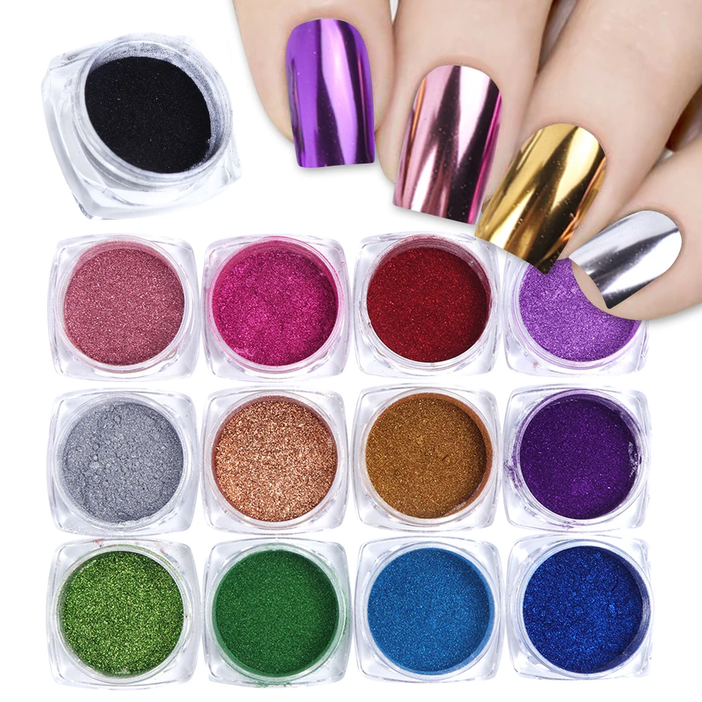 

13 Boxes Rose Gold Nail Art Mirror Powder Set DIY Chorm Nail Glitter Purple Blue Holo Pearl Pigment Powder Manicure LAC/ASX-1