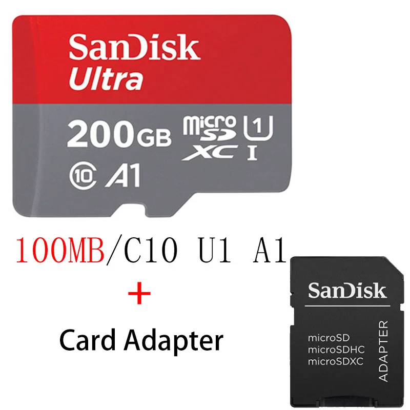 Карта Micro SD SanDisk 100 МБ/с./с 256 ГБ 128 Гб 64 ГБ 32 ГБ 16 ГБ U3/U1 V30 A1 класс 10 карта памяти SDXC SDHC microsd флэш-карта TF - Емкость: SQUNC-200G-AP