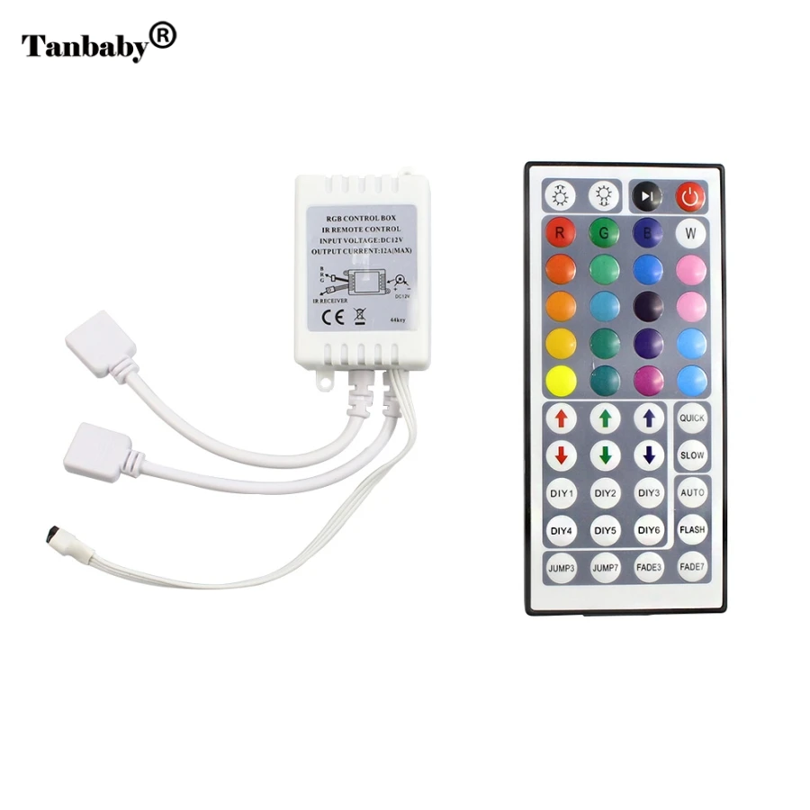 

Tanbaby DC12V Mini 44Key Dual Connectors LED RGB Controler IR Remote Controller For 3528 5050 RGB LED Strip light