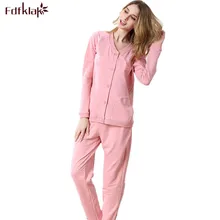 Длинные рукава дамы пижамный комплект из хлопка пижамы для Для женщин Демисезонный v-образным вырезом из двух частей комплект Пижама Mujer пижамы Домашняя одежда q270