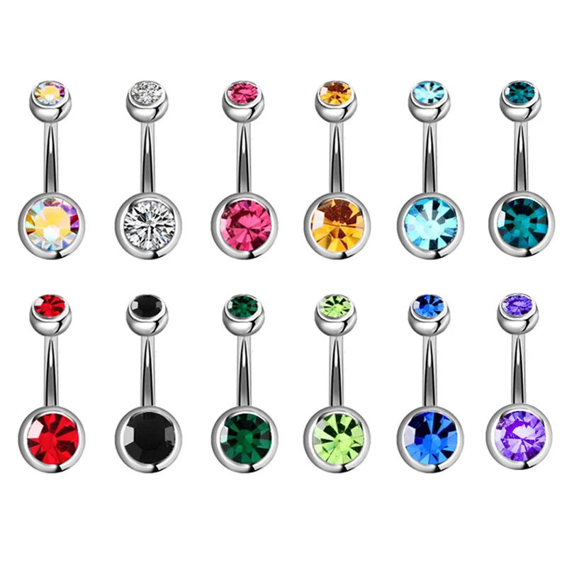 5/10/15/20pcs/lot Crystal Piercing Navel Surgical Steel Rhinestone Belly Button Rings Navel Piercing Ombligo Ball Nombril - Окраска металла: 12PCS
